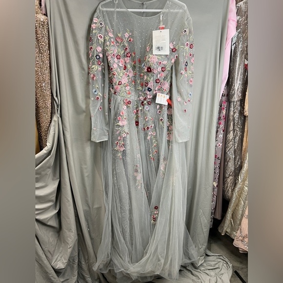 Mac Duggal 11241 NWT EMBROIDERED ILLUSION HIGH NECK LONG SLEEVE A LINE - Picture 5 of 11